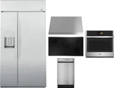 5 Piece Package Includes Refrigerator, Cooktop, Wall Oven, Hood And Dishwasher